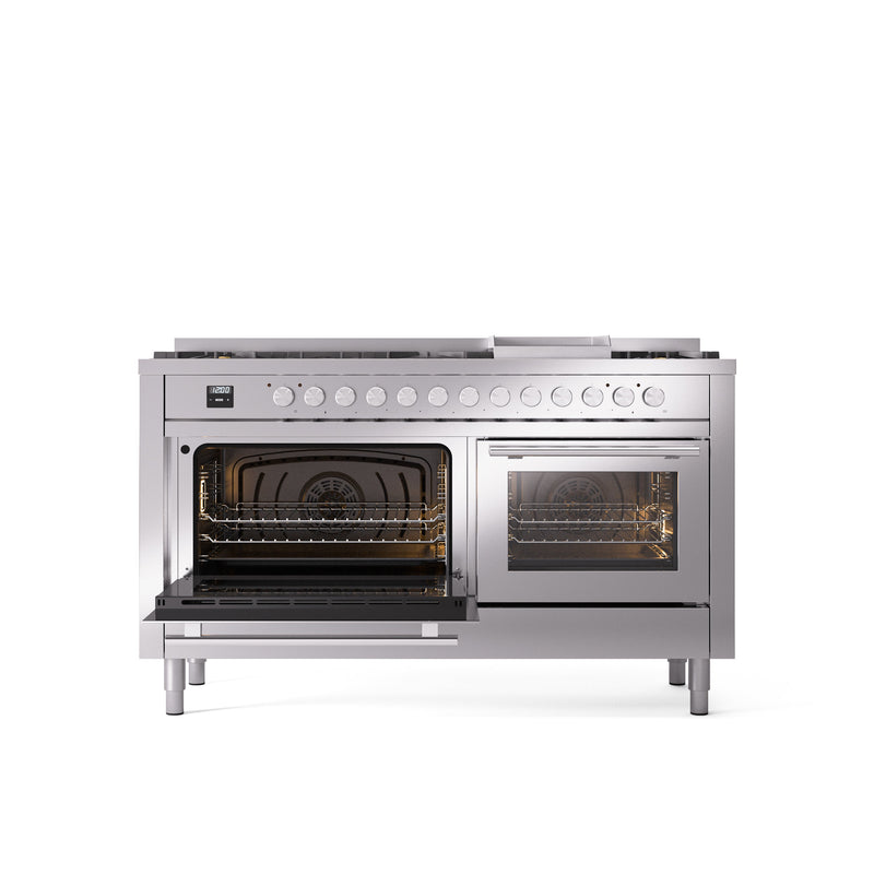 ILVE Professional Plus 60" Dual Fuel Range with 9 Sealed Burners w/Griddle Triple Glass Door - UP60FWMP