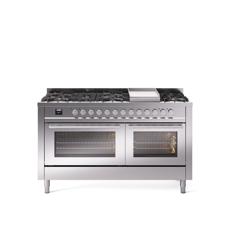 ILVE Professional Plus 60" Dual Fuel Range with 9 Sealed Burners w/Griddle Triple Glass Door - UP60FWMP