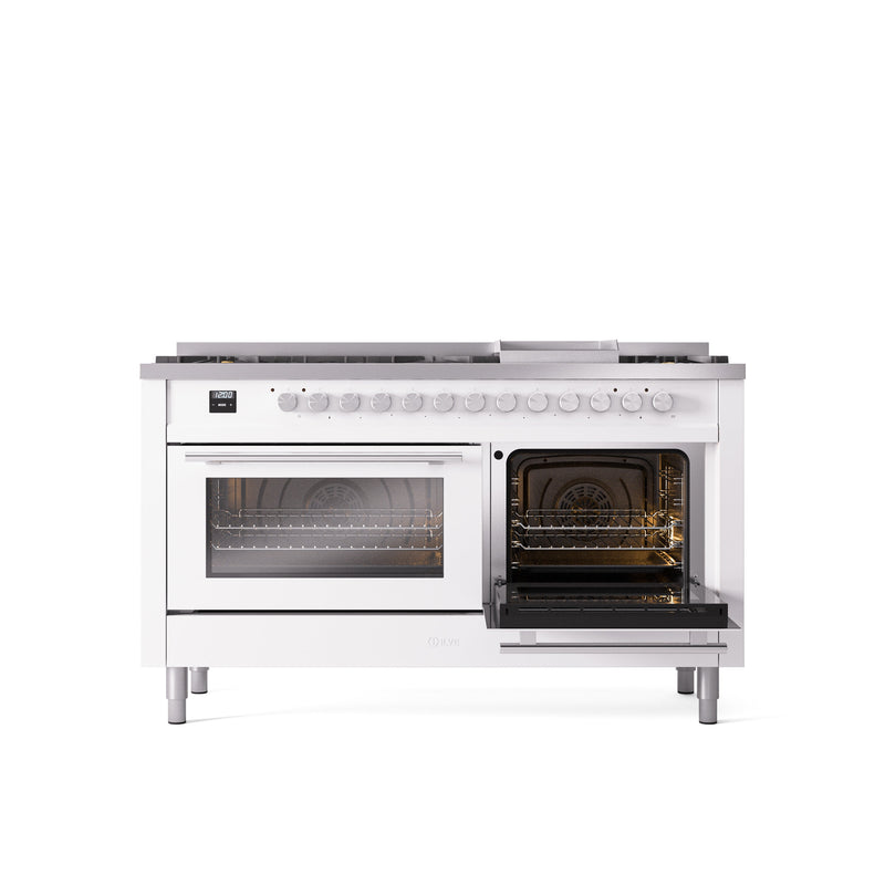 ILVE Professional Plus 60" Dual Fuel Range with 9 Sealed Burners w/Griddle Triple Glass Door - UP60FWMP