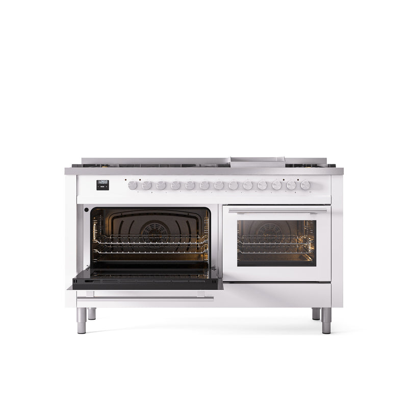 ILVE Professional Plus 60" Dual Fuel Range with 9 Sealed Burners w/Griddle Triple Glass Door - UP60FWMP