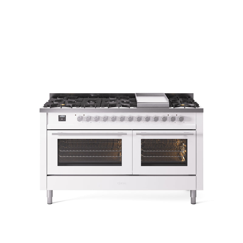 ILVE Professional Plus 60" Dual Fuel Range with 9 Sealed Burners w/Griddle Triple Glass Door - UP60FWMP