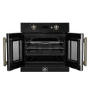FORNO Asti 30-Inch French Door Electric Wall Oven in Black/White with Antique Brass Trim
