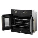 FORNO Asti 30-Inch French Door Electric Wall Oven in Black/White with Antique Brass Trim