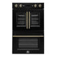FORNO Asti 30-Inch Double Electric Wall Oven with Upper French Doors in Black/White with Antique Brass Trim