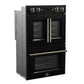 FORNO Asti 30-Inch Double Electric Wall Oven with Upper French Doors in Black/White with Antique Brass Trim