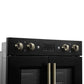 FORNO Asti 30-Inch Double Electric Wall Oven with Upper French Doors in Black/White with Antique Brass Trim