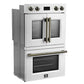 FORNO Asti 30-Inch Double Electric Wall Oven with Upper French Doors in Black/White with Antique Brass Trim