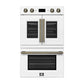 FORNO Asti 30-Inch Double Electric Wall Oven with Upper French Doors in Black/White with Antique Brass Trim