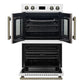 FORNO Asti 30-Inch Double Electric Wall Oven with Upper French Doors in Black/White with Antique Brass Trim