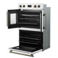 FORNO Asti 30-Inch Double Electric Wall Oven with Upper French Doors in Black/White with Antique Brass Trim