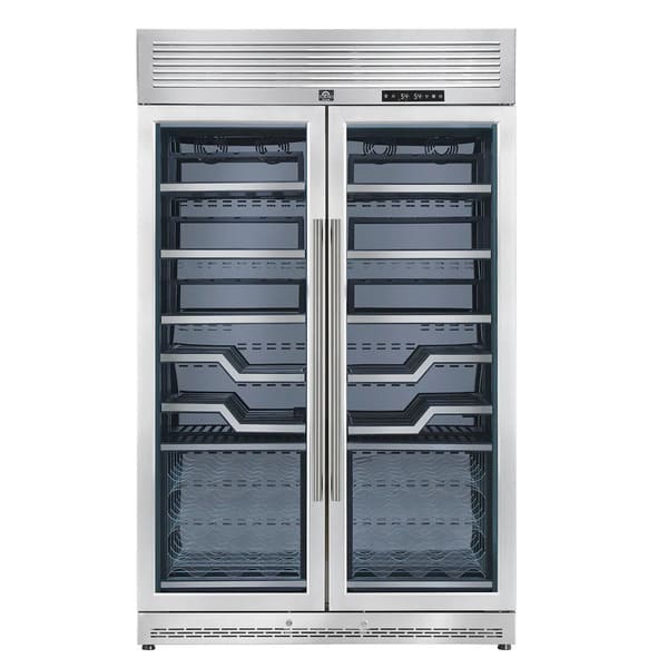 FORNO Abruzzo 48-Inch Dual Zone Wine Cooler with 102 Bottles, 24 Cu. Ft., Green Acrylic Holders & Black Shelves FWCDR6610-48S