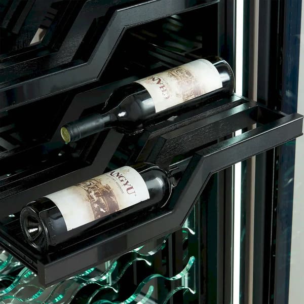 FORNO Abruzzo 48-Inch Dual Zone Wine Cooler with 102 Bottles, 24 Cu. Ft., Green Acrylic Holders & Black Shelves FWCDR6610-48S