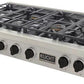 Kucht 48-Inch 6 Burner Gas Rangetop in Stainless Steel with Toxedo Black Knob KFX489T-K