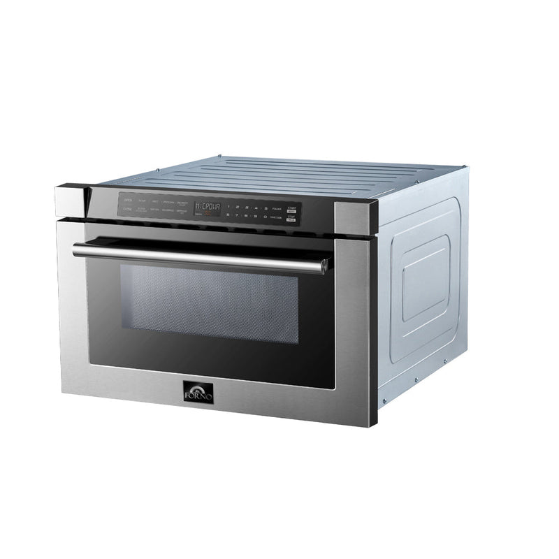 Forno 5-Piece Appliance Package - 36-Inch Electric Range, Wall Mount Range Hood, Pro-Style Refrigerator, Dishwasher, and Microwave Drawer in Stainless Steel