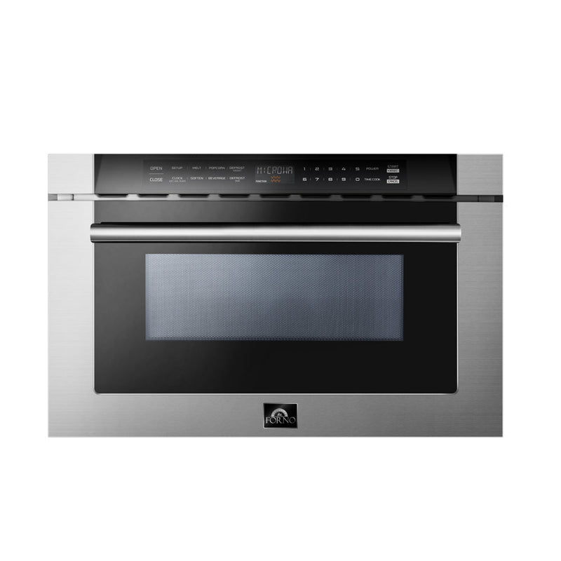 Forno 5-Piece Appliance Package - 36-Inch Electric Range, Wall Mount Range Hood with Backsplash, Pro-Style Refrigerator, Dishwasher, and Microwave Drawer in Stainless Steel