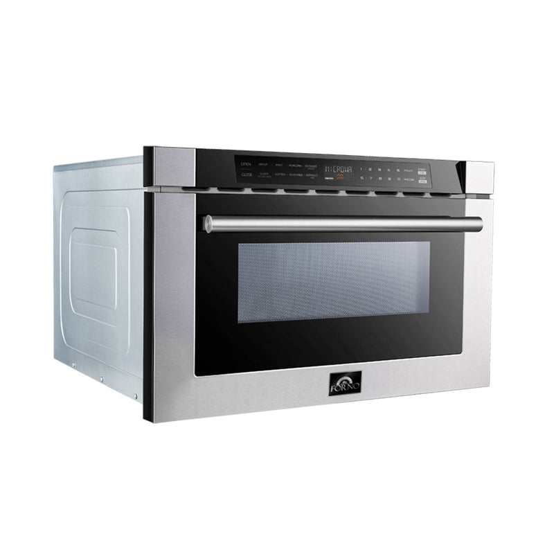 Forno 5-Piece Appliance Package - 36-Inch Electric Range, Wall Mount Range Hood with Backsplash, Pro-Style Refrigerator, Dishwasher, and Microwave Drawer in Stainless Steel