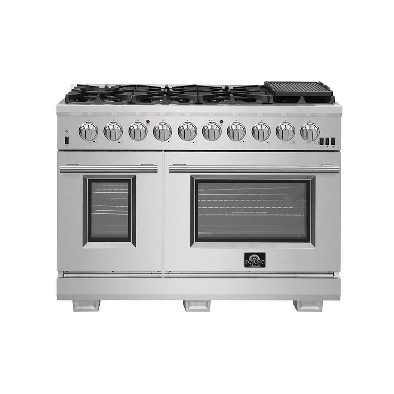 Forno 3-Piece Pro Appliance Package - 48-Inch Gas Range, 56-Inch Pro-Style Refrigerator, and Dishwasher in Stainless Steel