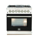Forno 30-Inch Capriasca Dual Fuel Range with 5 Gas Burners and 240v Electric Oven in Stainless Steel with Black Door (FFSGS6187-30BLK)
