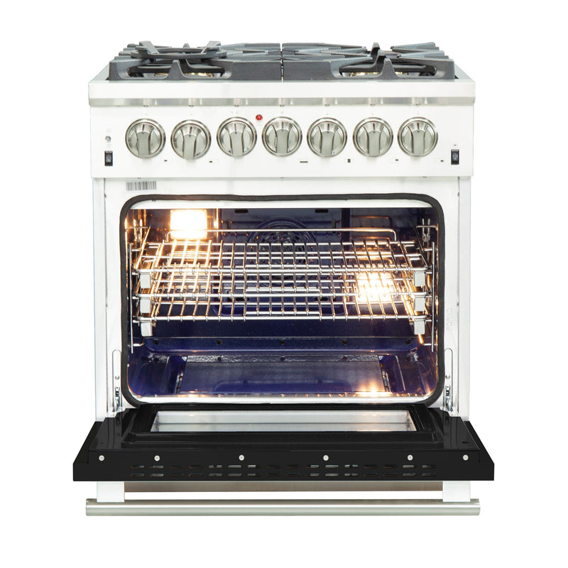 Forno 30-Inch Capriasca Dual Fuel Range with 5 Gas Burners and 240v Electric Oven in Stainless Steel with Black Door (FFSGS6187-30BLK)
