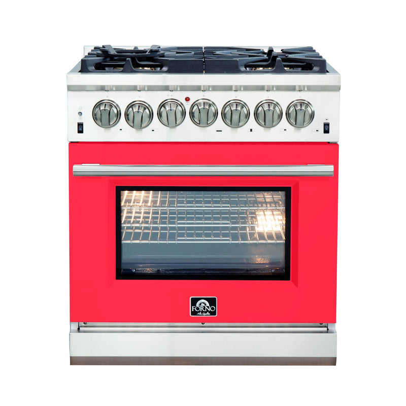 Forno 30-Inch Capriasca Dual Fuel Range with 5 Gas Burners and 240v Electric Oven in Stainless Steel with Red Door (FFSGS6187-30RED)