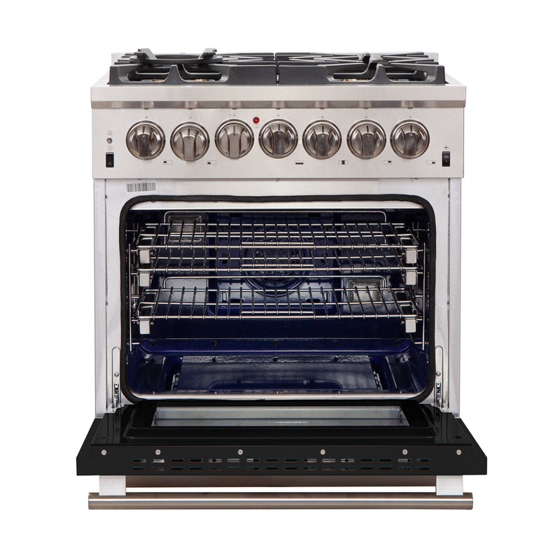 Forno 30-Inch Capriasca Gas Range with 5 Burners and Convection Oven in Stainless Steel with Black Door (FFSGS6260-30BLK)