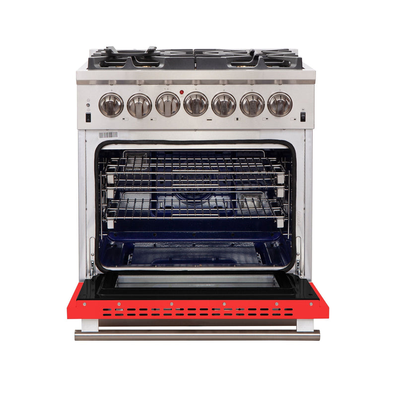 Forno 30-Inch Capriasca Gas Range with 5 Burners and Convection Oven in Stainless Steel with Red Door (FFSGS6260-30RED)