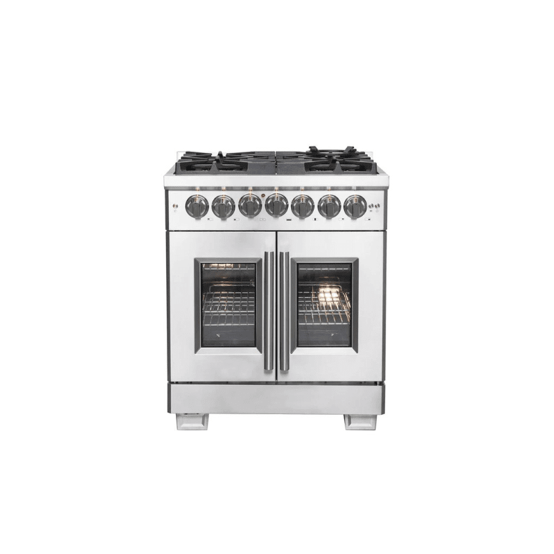 FORNO 30-Inch Capriasca Dual Fuel Range with 5 Gas Burners, 100,000 BTUs, and French Door Electric Oven in Stainless Steel - FFSGS6387-30