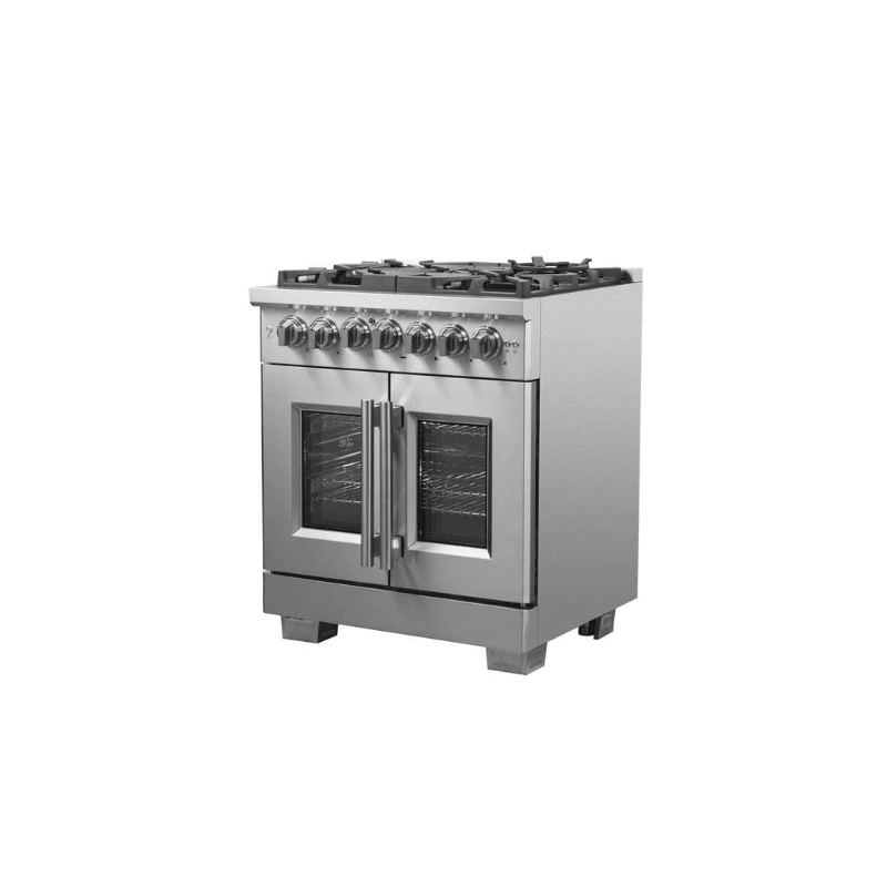 FORNO 30-Inch Capriasca Dual Fuel Range with 5 Gas Burners, 100,000 BTUs, and French Door Electric Oven in Stainless Steel - FFSGS6387-30