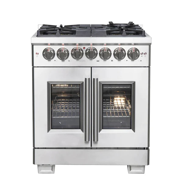 FORNO 30-Inch Capriasca Dual Fuel Range with 5 Gas Burners, 100,000 BTUs, and French Door Electric Oven in Stainless Steel - FFSGS6387-30