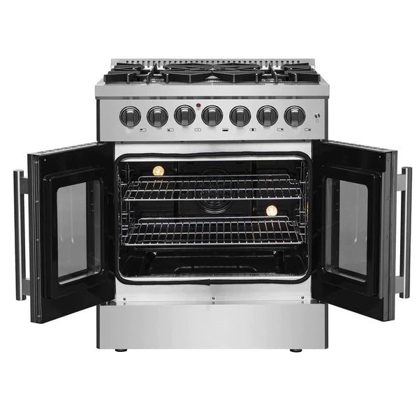 FORNO 30-Inch Galiano Freestanding French Door Dual Fuel Range with 5 Burners and 68,000 BTUs in Stainless Steel - FFSGS6356-30