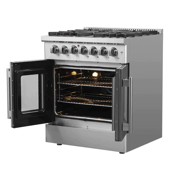 FORNO 30-Inch Galiano Freestanding French Door Dual Fuel Range with 5 Burners and 68,000 BTUs in Stainless Steel - FFSGS6356-30