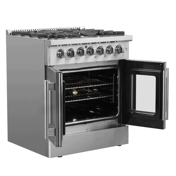 FORNO 30-Inch Galiano Freestanding French Door Dual Fuel Range with 5 Burners and 68,000 BTUs in Stainless Steel - FFSGS6356-30