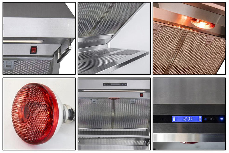 Forno 30-Inch Wall Mount Range Hood with Red Light Warmer, Shelf/Backsplash, and 600 CFM Motor (FRHWM5029-30HB)