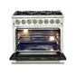 Forno 36-Inch Capriasca Dual Fuel Range with 6 Gas Burners and 240v Electric Oven in Stainless Steel with Black Door (FFSGS6187-36BLK)