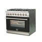 Forno 36-Inch Capriasca Dual Fuel Range with 6 Gas Burners and 240v Electric Oven in Stainless Steel with Black Door (FFSGS6187-36BLK)