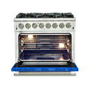 Forno 36-Inch Capriasca Dual Fuel Range with 6 Gas Burners and 240v Electric Oven in Stainless Steel with Blue Door (FFSGS6187-36BLU)