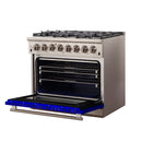 Forno 36-Inch Capriasca Dual Fuel Range with 6 Gas Burners and 240v Electric Oven in Stainless Steel with Blue Door (FFSGS6187-36BLU)