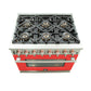 Forno 36-Inch Capriasca Dual Fuel Range with 6 Gas Burners and 240v Electric Oven in Stainless Steel with Red Door (FFSGS6187-36RED)