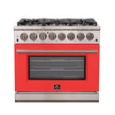 Forno 36-Inch Capriasca Dual Fuel Range with 6 Gas Burners and 240v Electric Oven in Stainless Steel with Red Door (FFSGS6187-36RED)