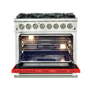 Forno 36-Inch Capriasca Dual Fuel Range with 6 Gas Burners and 240v Electric Oven in Stainless Steel with Red Door (FFSGS6187-36RED)