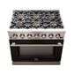 Forno 36-Inch Capriasca Gas Range with 6 Burners and Convection Oven in Stainless Steel with Black Door (FFSGS6260-36BLK)