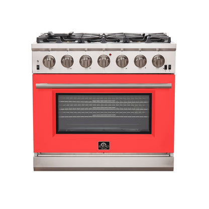 Forno 36-Inch Capriasca Gas Range with 6 Burners and Convection Oven in Stainless Steel with Red Door (FFSGS6260-36RED)
