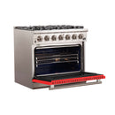 Forno 36-Inch Capriasca Gas Range with 6 Burners and Convection Oven in Stainless Steel with Red Door (FFSGS6260-36RED)