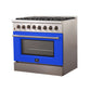 Forno 36-Inch Galiano Dual Fuel Range with 6 Gas Burners and 240v Electric Oven in Stainless Steel with Blue Door (FFSGS6156-36BLU)