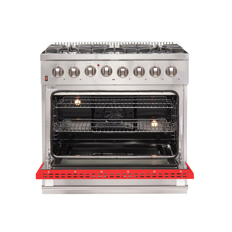 Forno 36-Inch Galiano Dual Fuel Range with 6 Gas Burners and 240v Electric Oven in Stainless Steel with Red Door (FFSGS6156-36RED)