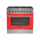 Forno 36-Inch Galiano Dual Fuel Range with 6 Gas Burners and 240v Electric Oven in Stainless Steel with Red Door (FFSGS6156-36RED)