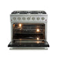 Forno 36-Inch Galiano Gas Range with 6 Gas Burners and Convection Oven in Stainless Steel with Black Door (FFSGS6244-36BLK)