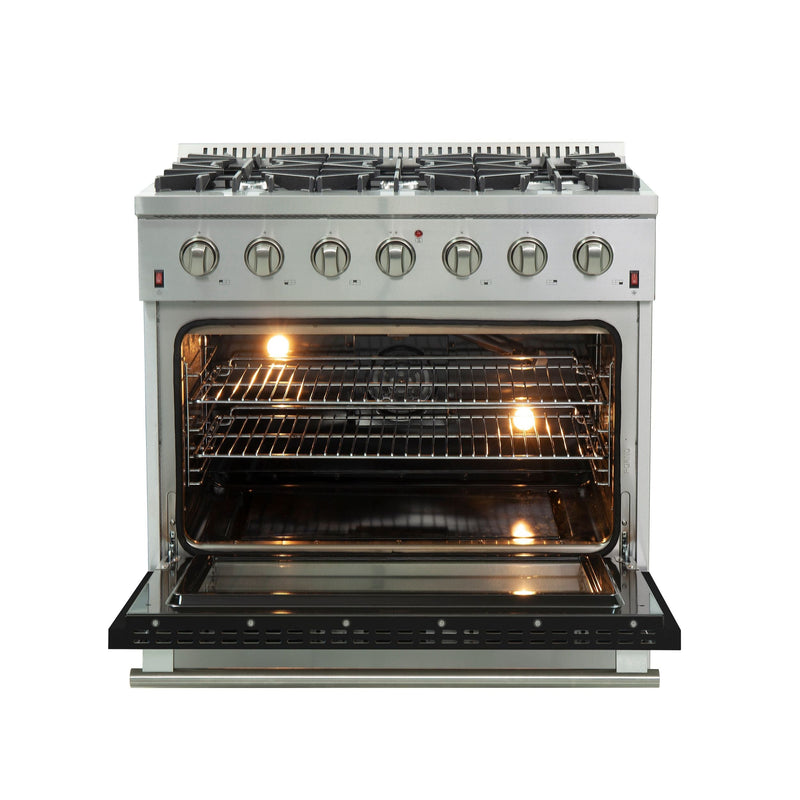 Forno 36-Inch Galiano Gas Range with 6 Gas Burners and Convection Oven in Stainless Steel with Black Door (FFSGS6244-36BLK)