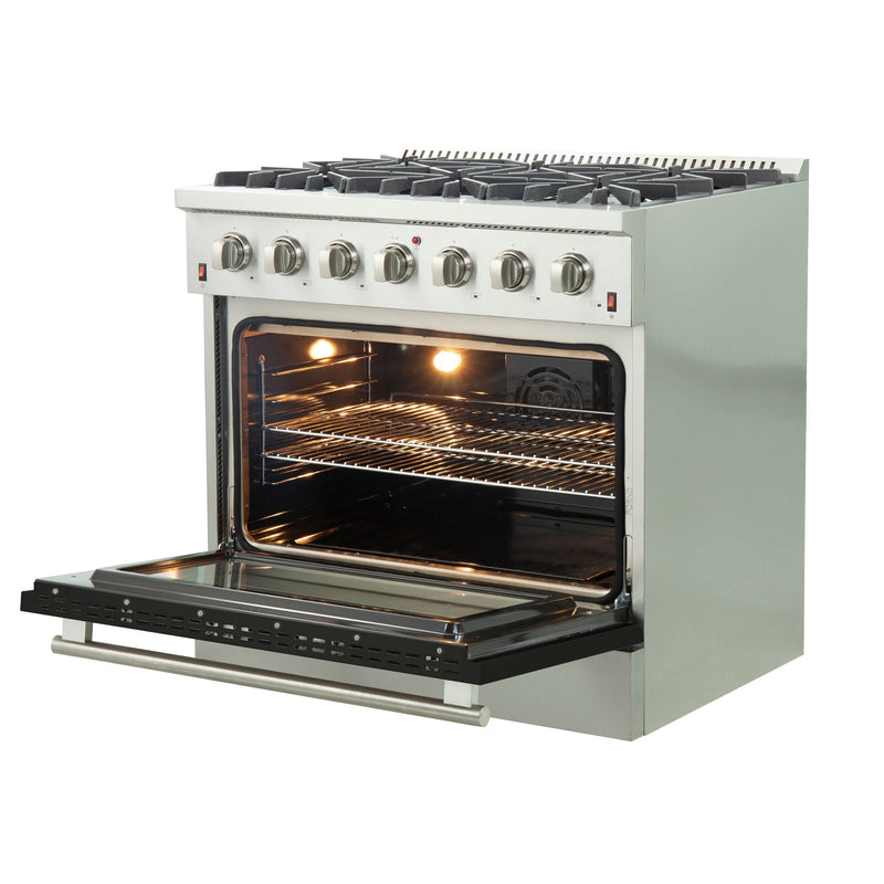 Forno 36-Inch Galiano Gas Range with 6 Gas Burners and Convection Oven in Stainless Steel with Black Door (FFSGS6244-36BLK)