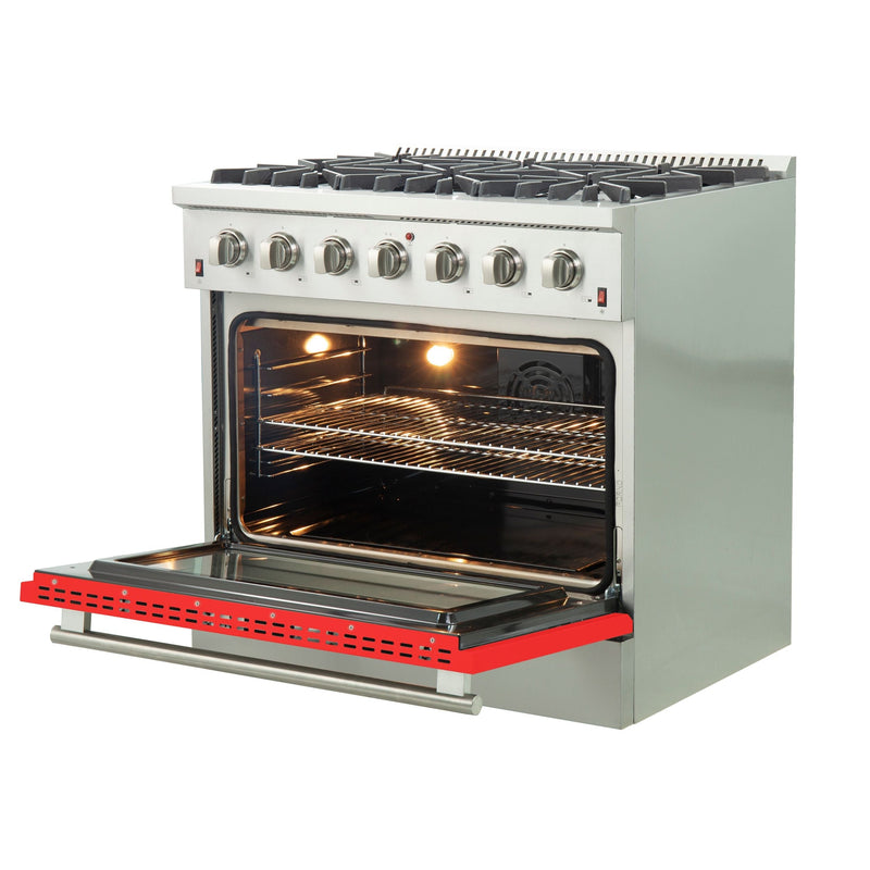 Forno 36-Inch Galiano Gas Range with 6 Gas Burners and Convection Oven in Stainless Steel with Red Door (FFSGS6244-36RED)
